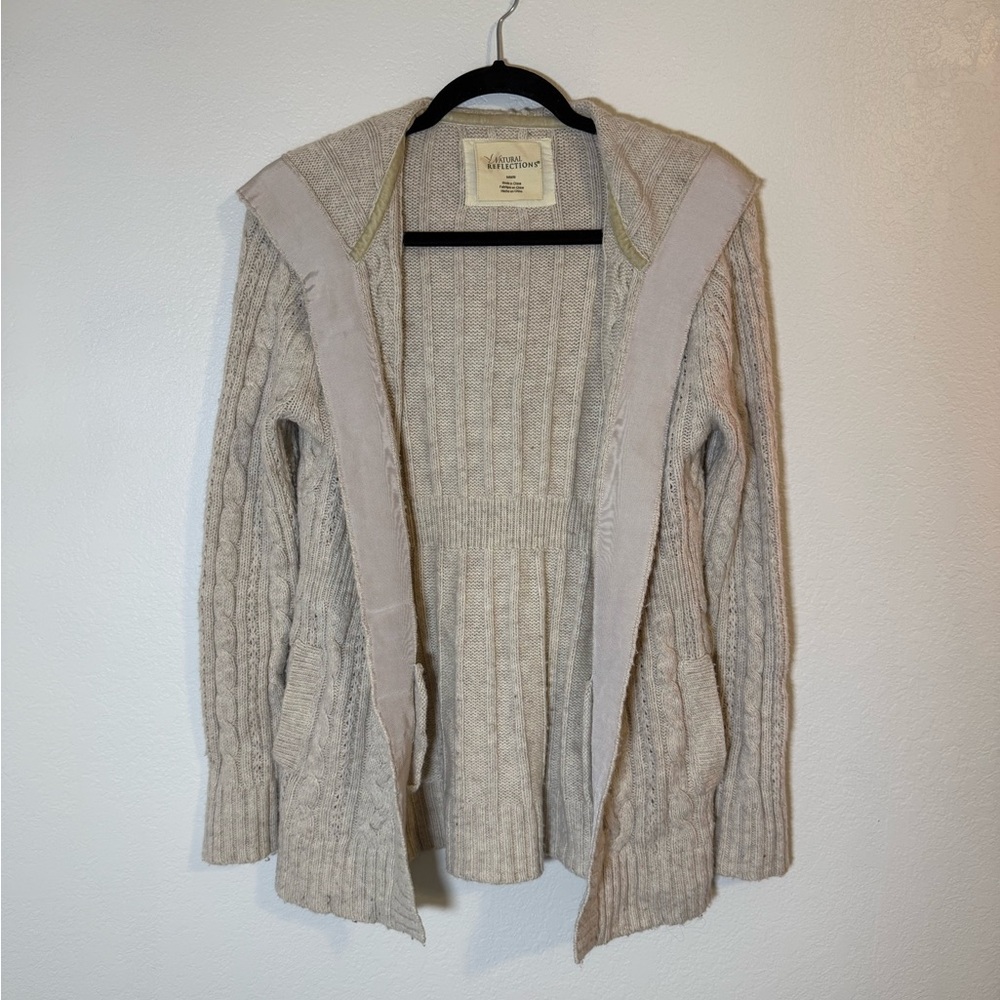 Natural Reflections Beige Cardigan Wool Cable Knit Cozy Sweater M